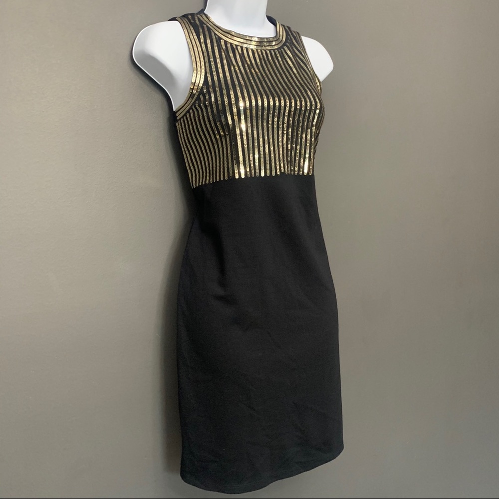 Michael Kors Black Gold Sequin Sheath Dress